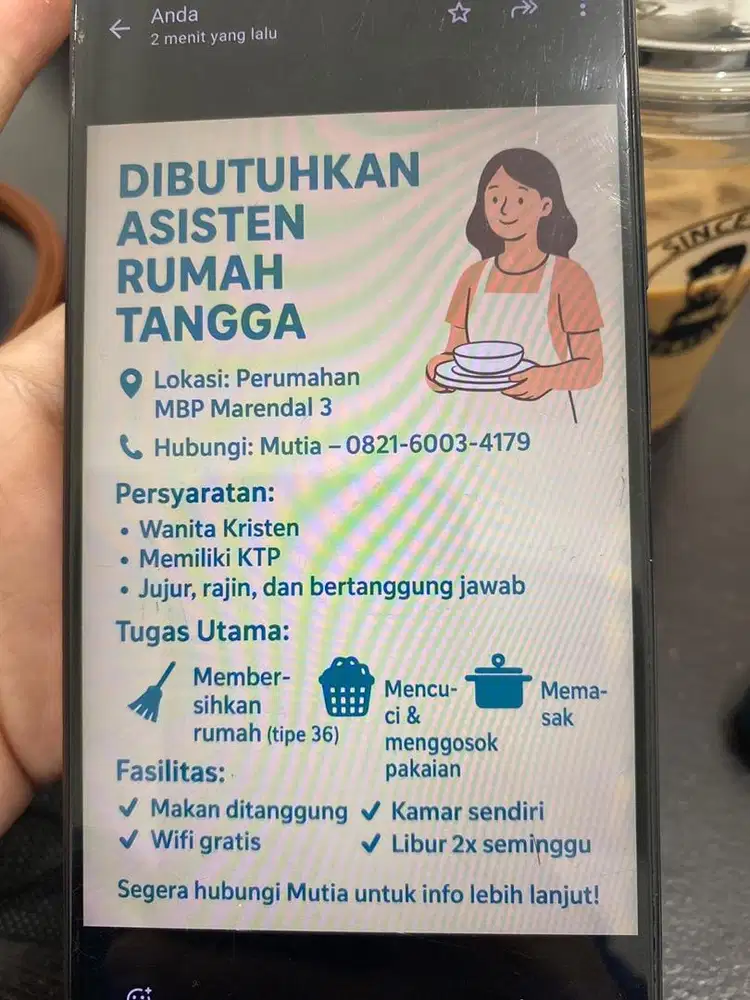 Dibutuhkan asisten rumah tangga