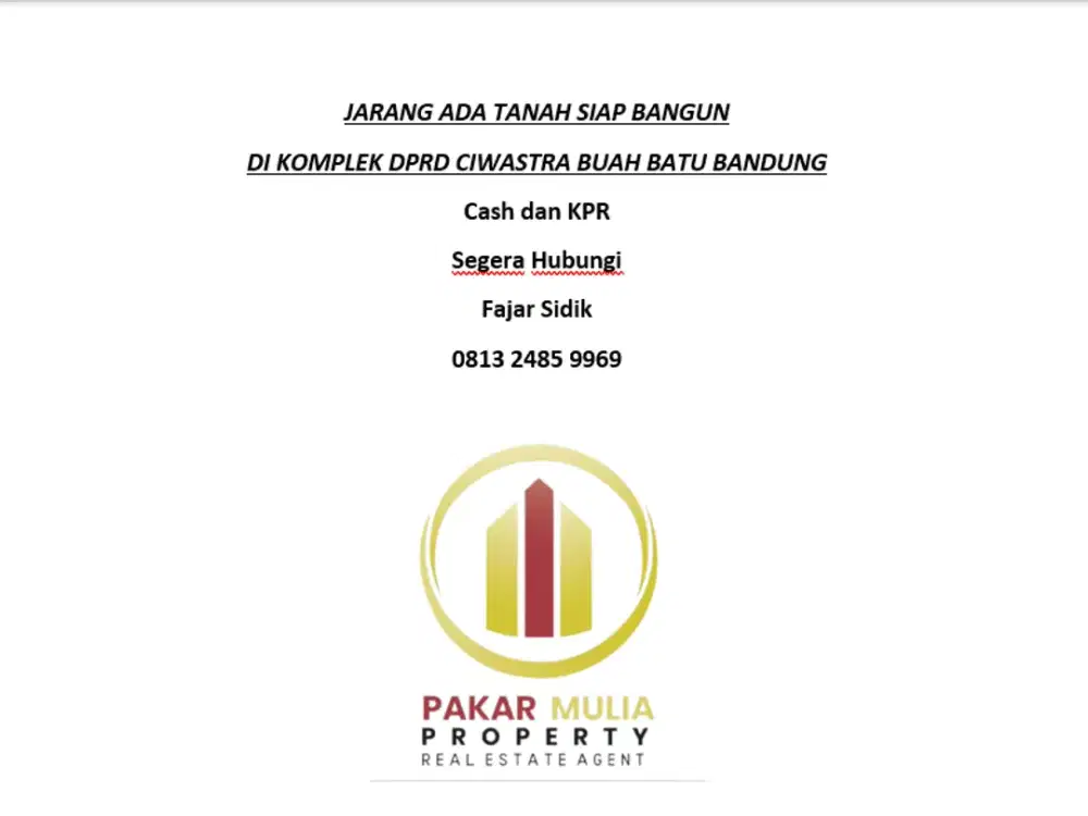 TANAH MURAH SIAP BANGUN DI CIWASTRA BUAH BATU BANDUNG