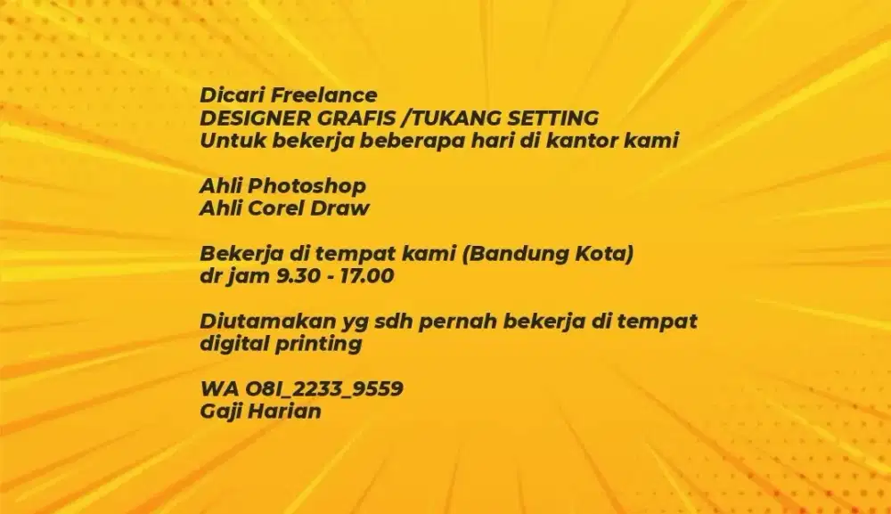 Loker Lowongan Kerja Freelance Desain Grafis / Tukang Setting Bandung