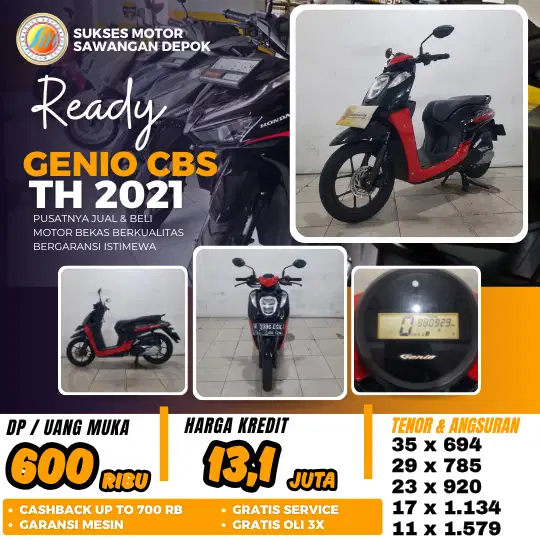 CASH KREDIT DP 600 HONDA GENIO CBS TH 2021 UNIT MULUS BERGARANSI
