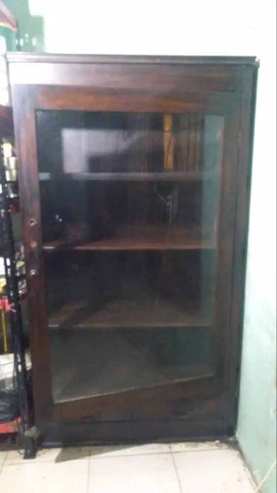 Lemari Kaca Rak Kayu Jati 180x100x40 Antik Jadul Untuk Pajangan, Buku
