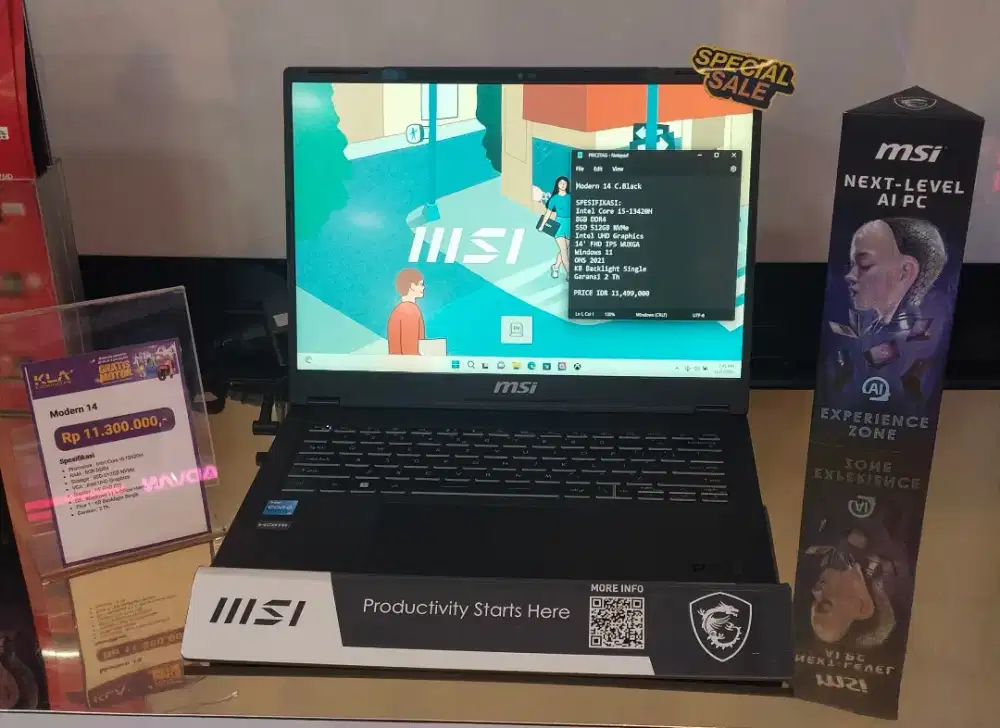 MSI Modern 14 Intel core i5 Ada promo cashback di KLA komputer Mataram