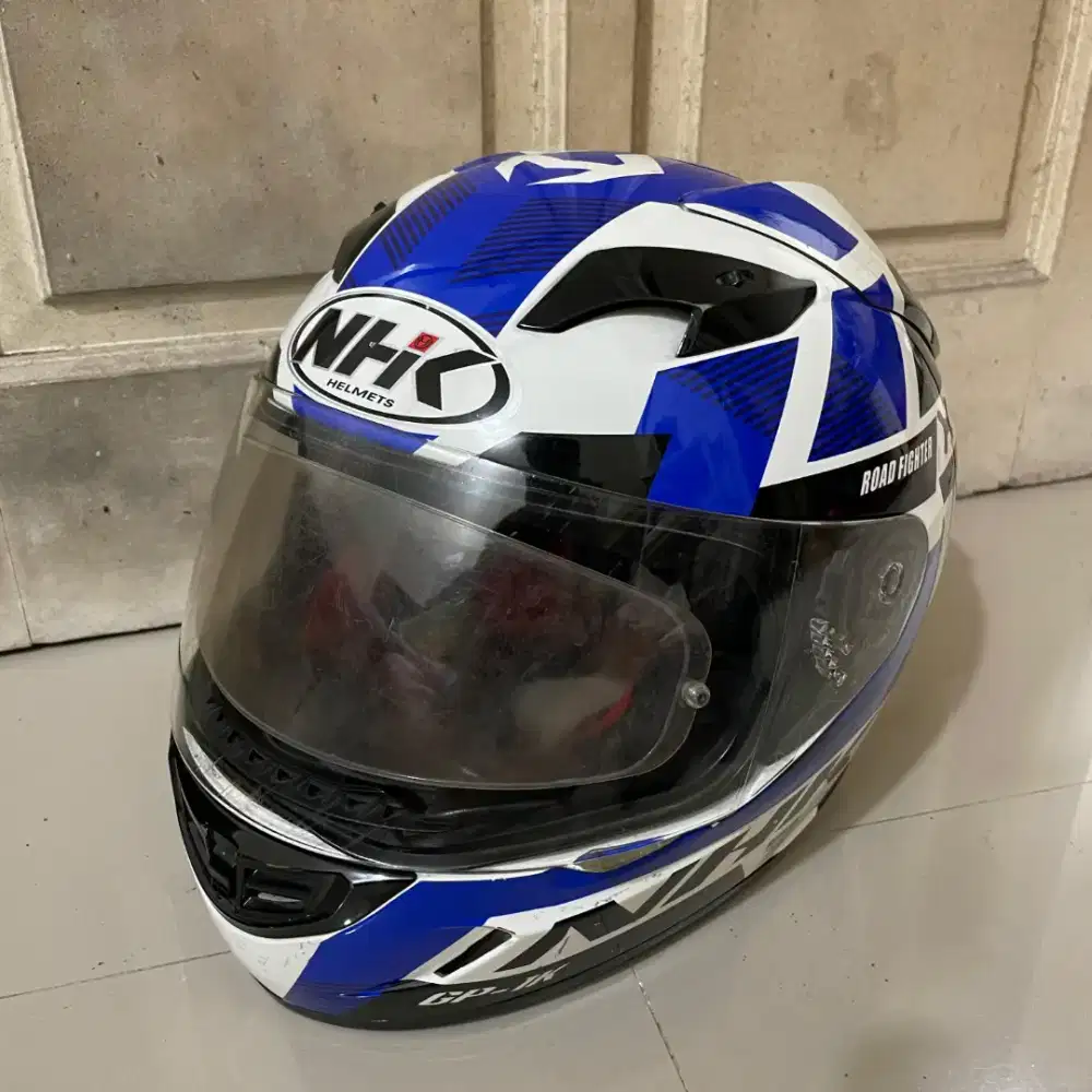 Helm Full Face NHK GP1K GP 1000 Double Visor White Blue Black