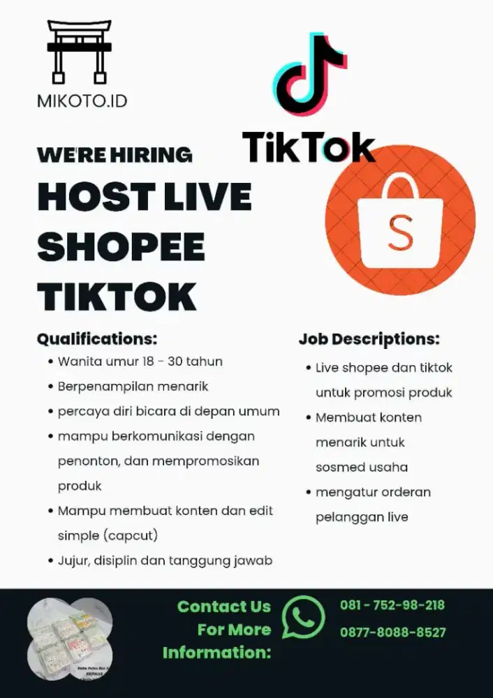 Dicari Host Live Shopee dan TikTok