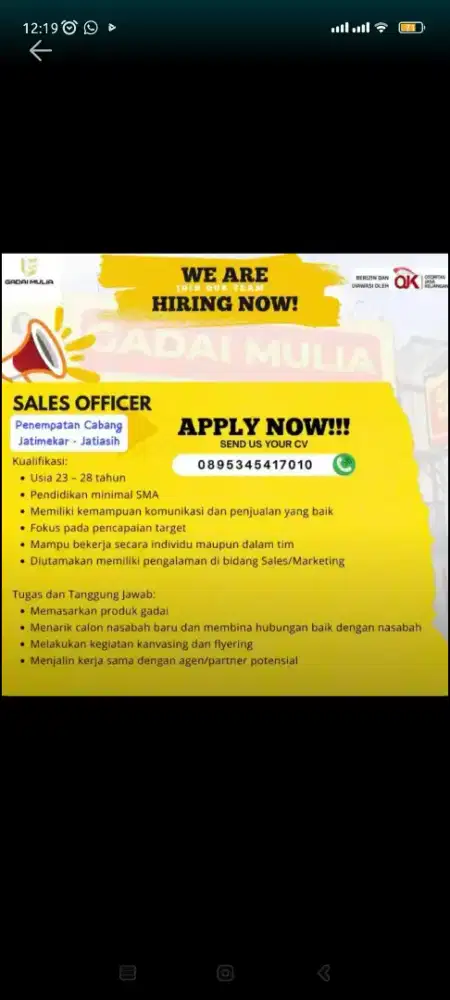 Lowongan Sales Marketing Gadai