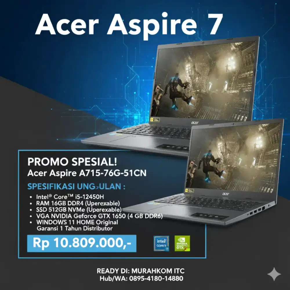 Acer Aspire7 A715-76G-51CN Intel Corei5-12450H 16GB RAMNVIDIA GTX 1650