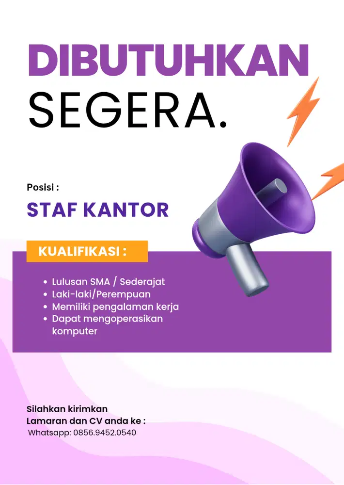 Lowongan kerja staf kantor