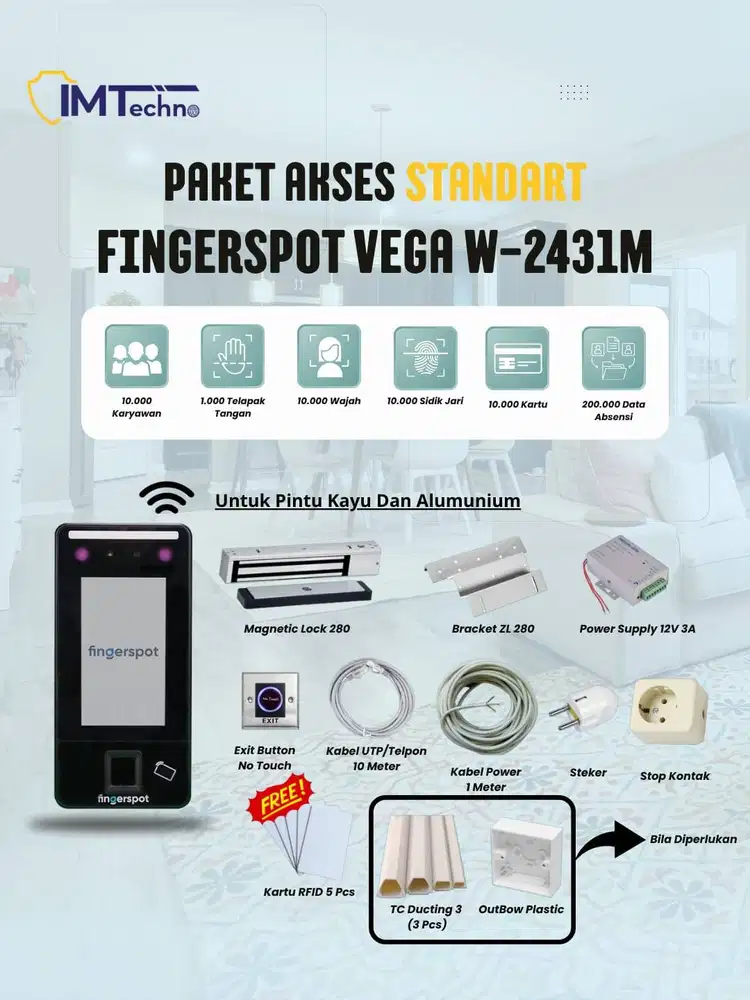 Paket Akses Pintu/Access Door Fingerspot Vega W-2431M Free Pemasangan