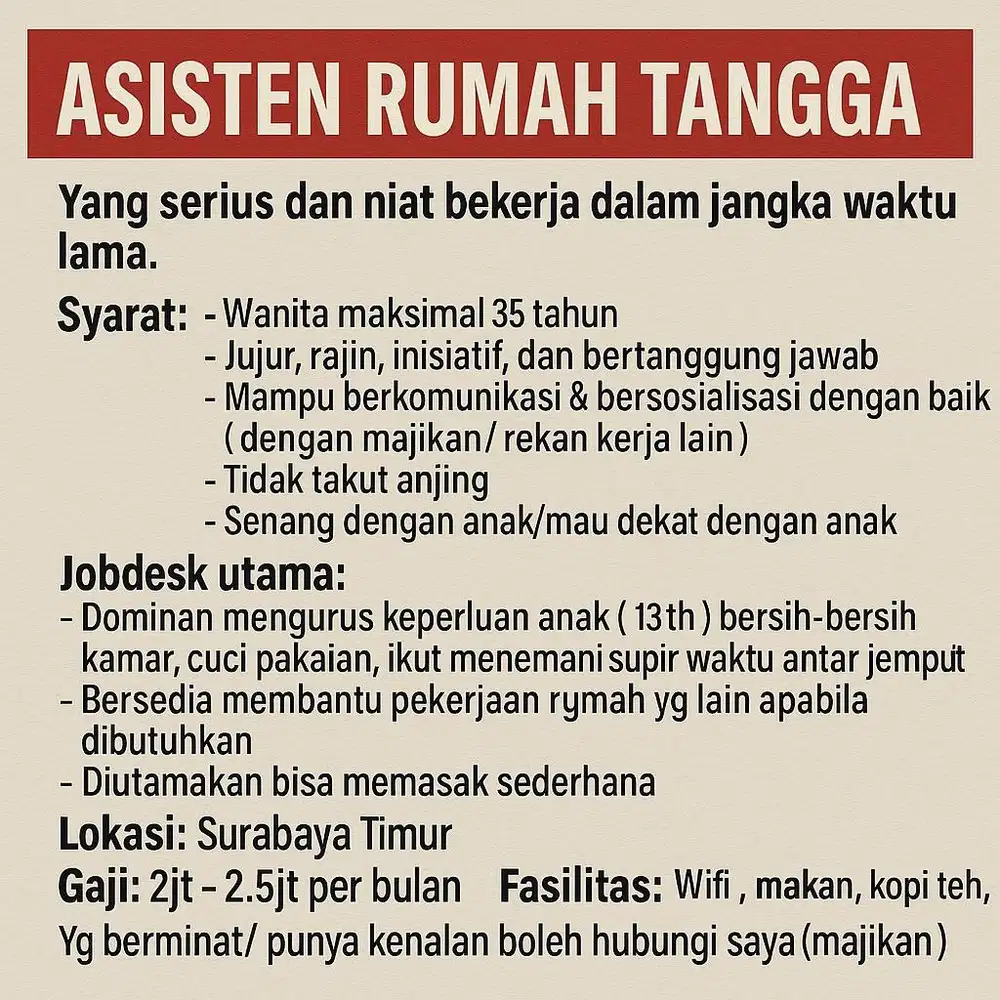 DIBUTUHKAN SEGERA!!!