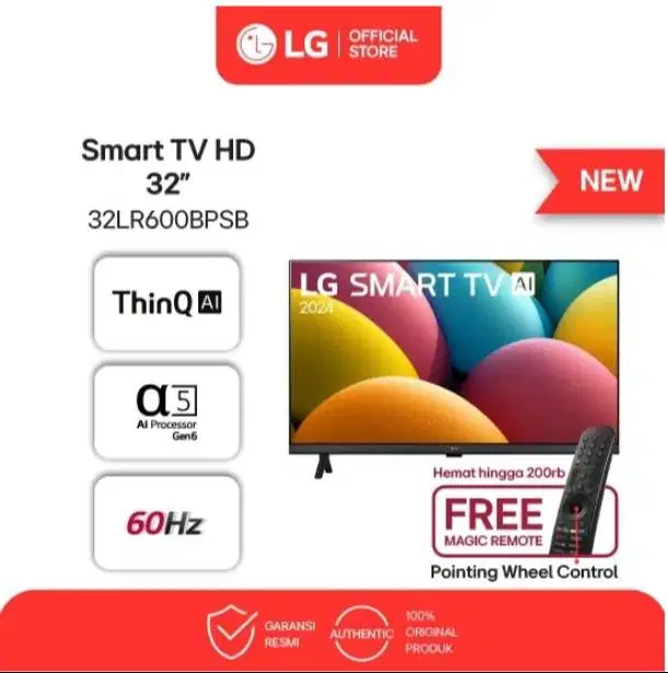 LG Smart TV HD 32 Inci - Magic Remote - 60Hz Native - webOS 23 - Black
