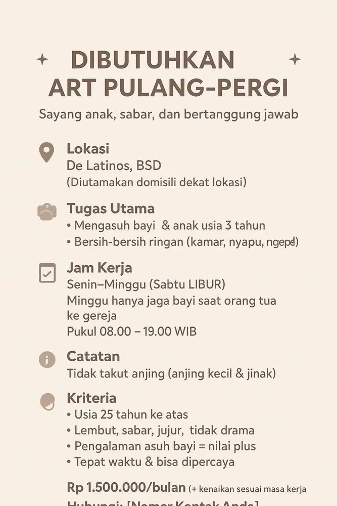 Dicari ART momong BSD - Serpong