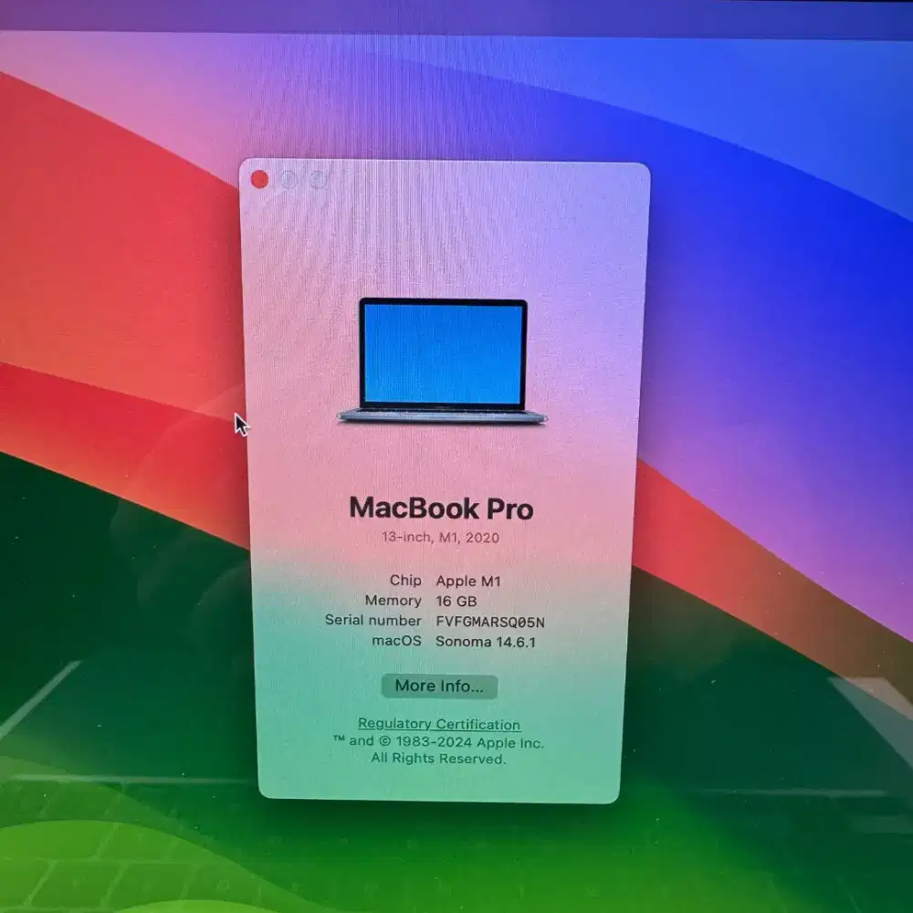 Macbook Pro M1 13 inch Ram 16 Ssd 256 Full set space grey buat desain