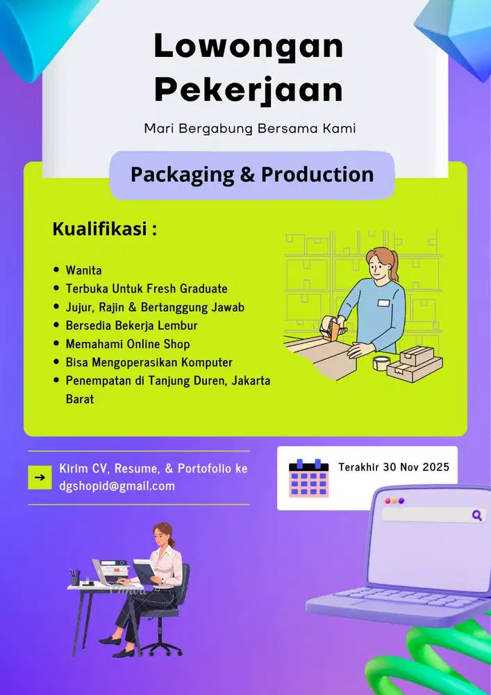LOKER Lowongan Kerja Packaging Production Admin olshop packing produks