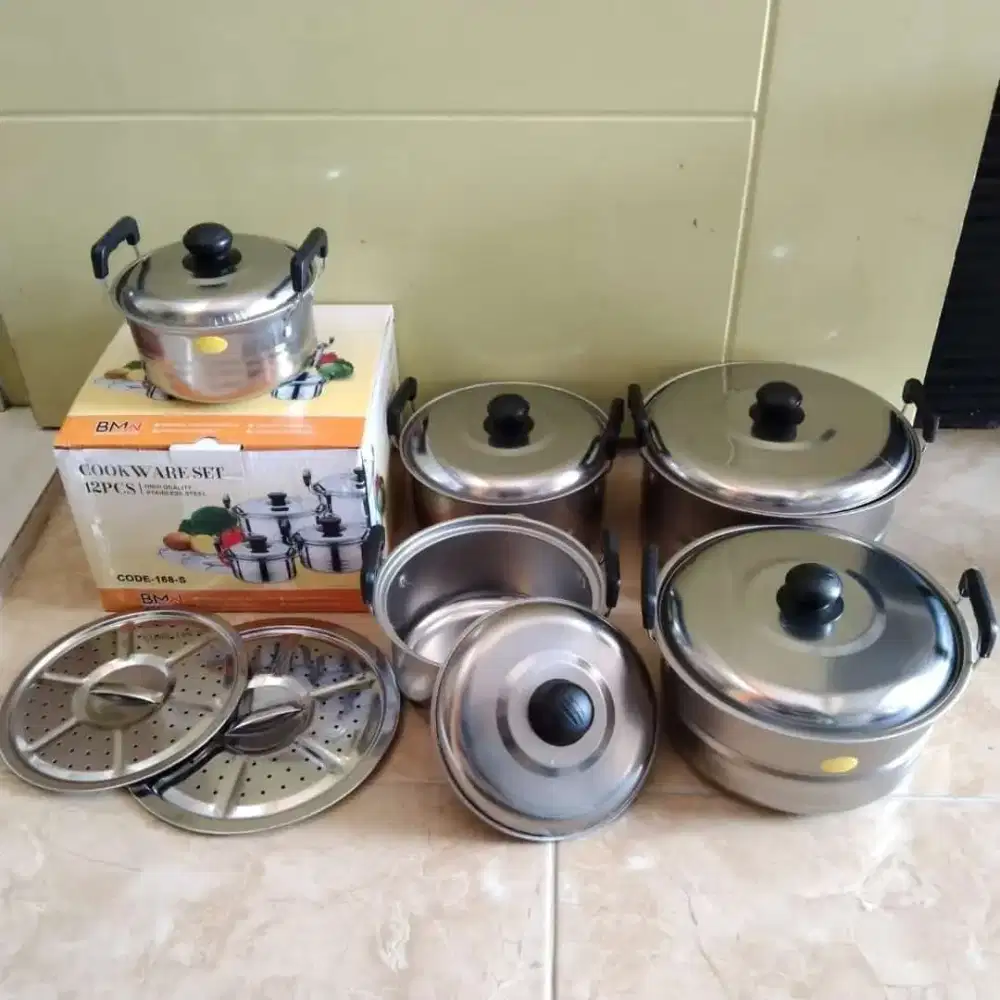 Panci Set Steamer Tutup Stainless 12 Pcs BMW