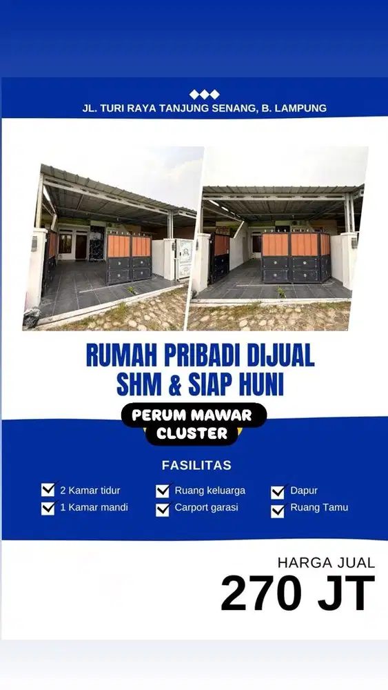 Dijual Rumah Pribadi SHM dan Siap Huni di Tanjung Senang