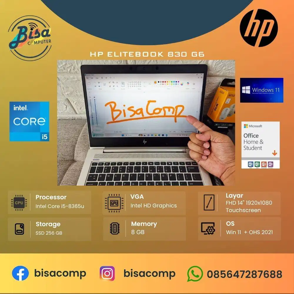 HP elitebook 830 G6 core i5-8365u ssd 256gb ram 8gb Touchscreen