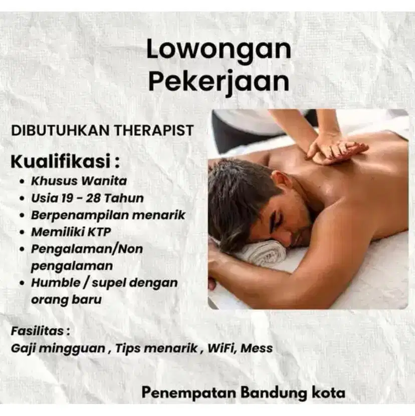 Lowongan kerja Therapist (Cewek)