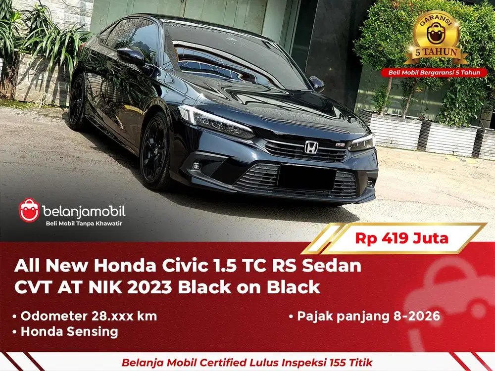 [ GARANSI 5TH ] All New Honda Civic 1.5 TC RS Sedan AT Black 2023 2024