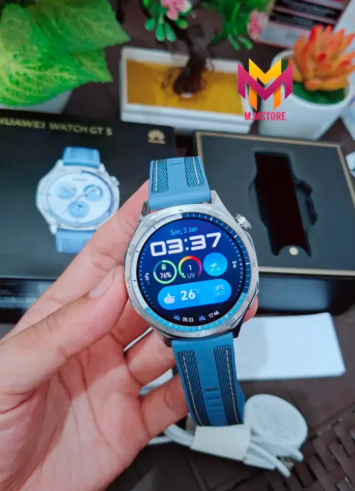 Huawei Watch GT 5 46mm Blue Garansi stainless Mulus fullset origina