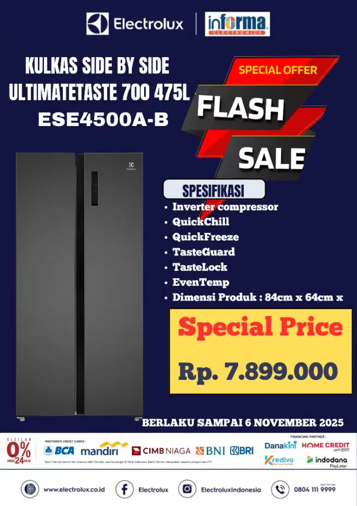 Kulkas side by side UltimateTaste 700 475L - Besi hitam
ESE4500A-B