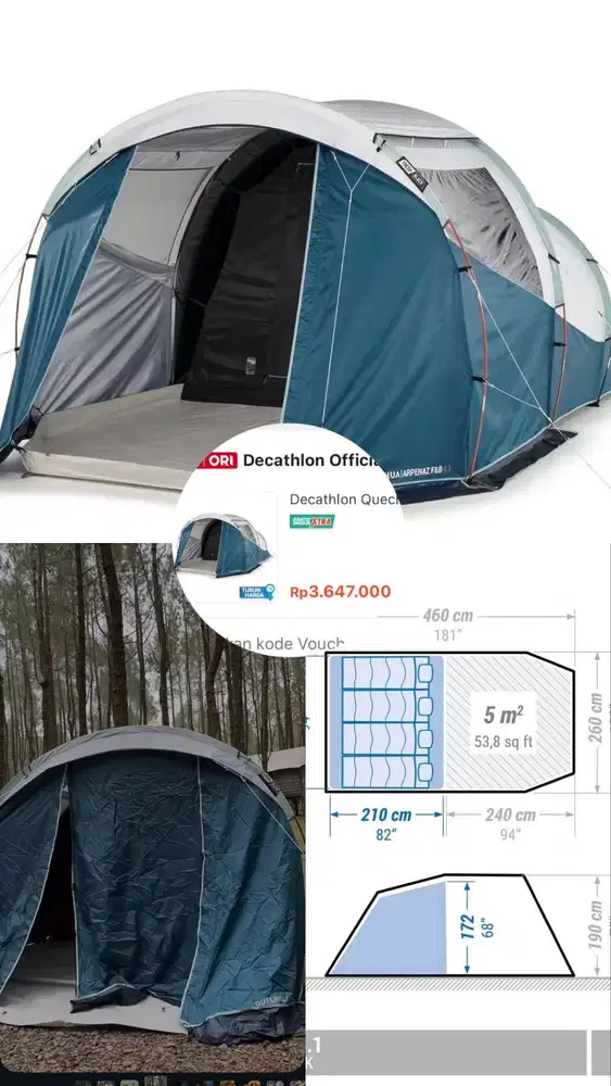 Jual tenda decathlon 4.1 fresh and black