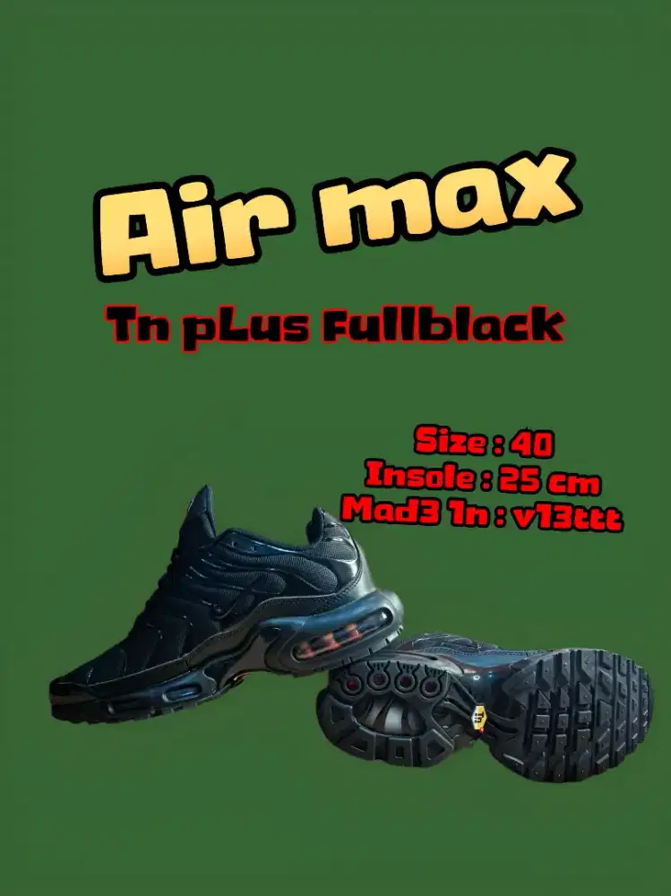 Sepatu sneakers casual bnib 4ir max tn full black size 40 insole 25cm