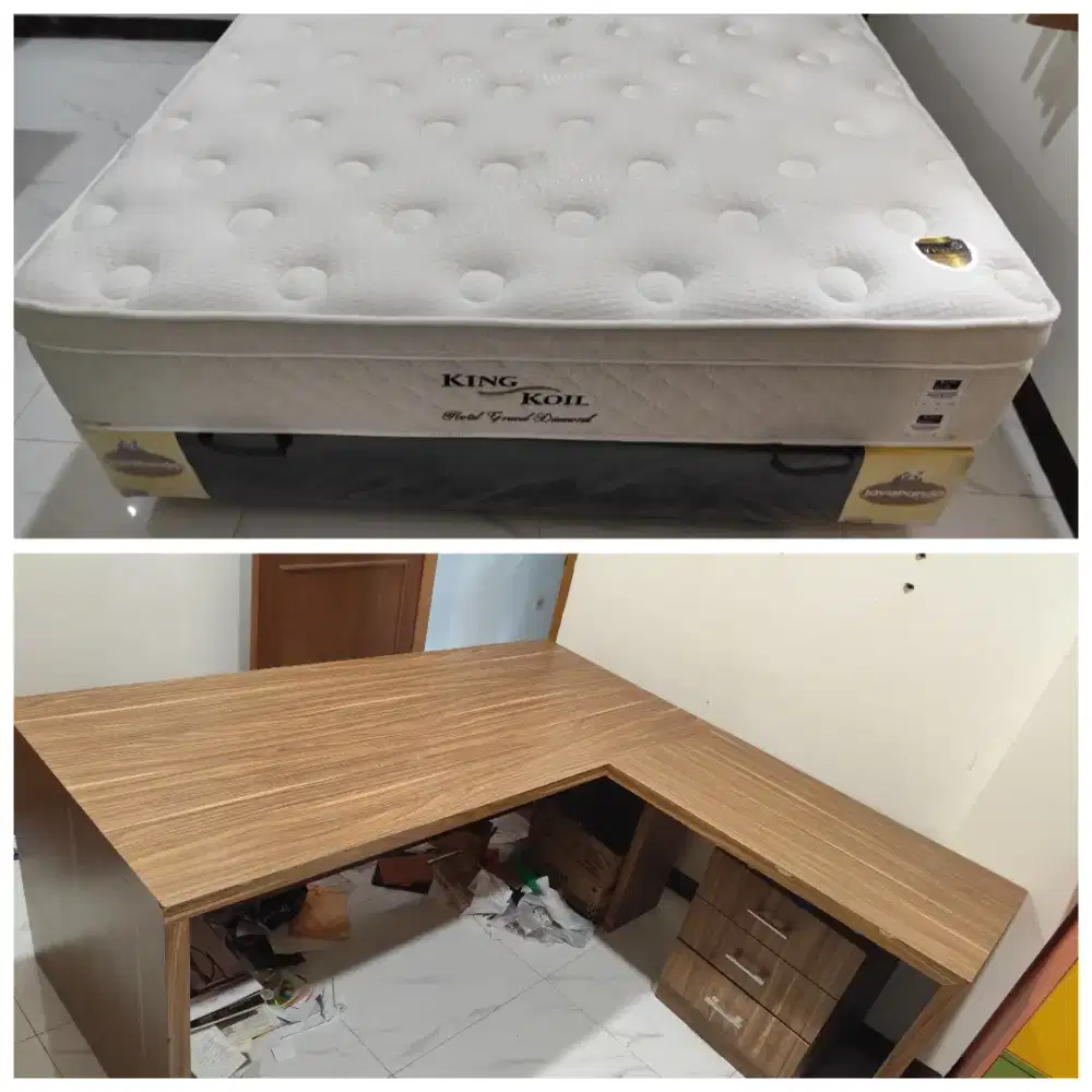 Kasur King Koil 160x200+dipan javapanda+meja kerja bentuk L