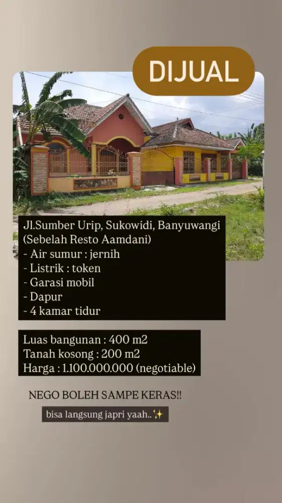 DIJUAL RUMAH MURAH HARGA TERJANGKAU 1 M NEGO