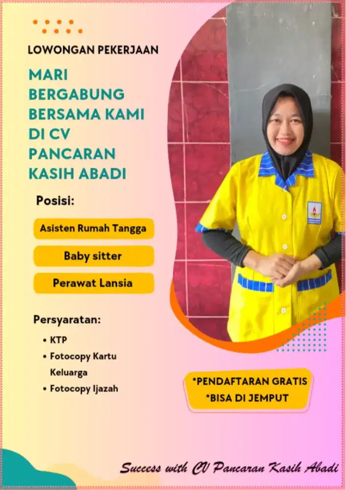 Buka lowongan kerja art , baby sitter, perawat lansia