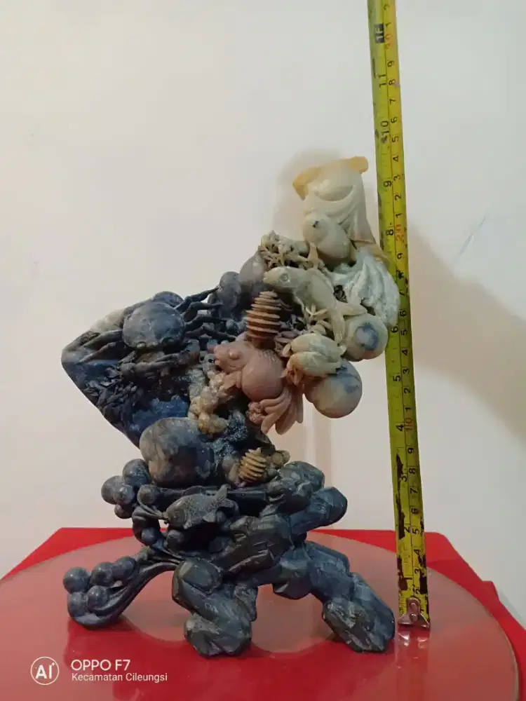 Pajangan Lawas Oriental Pecinan Full Batu Giok Burma Ukir Ikan Koi