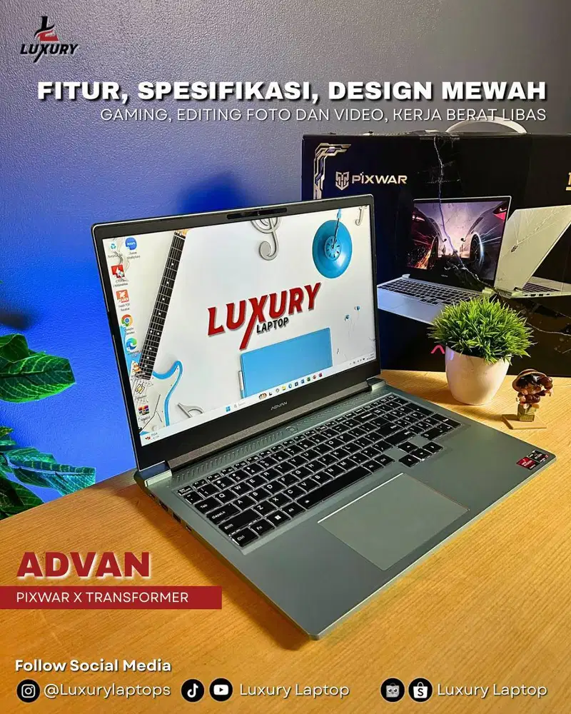 LAPTOP GAMING ADVAN PIXWAR TRANSFORMER 1701 RYZEN 7 SSD RAM BU MURAH