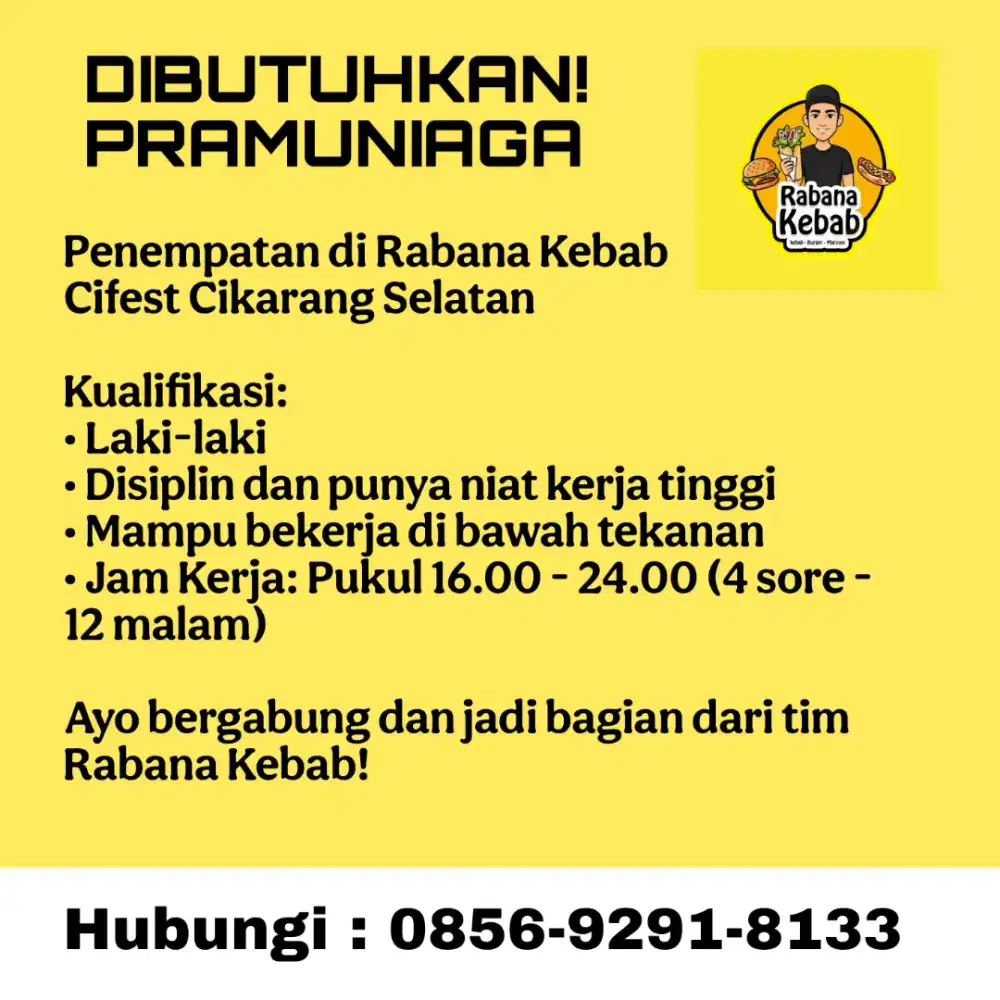 Lowongan Pegawai Outlet Kebab