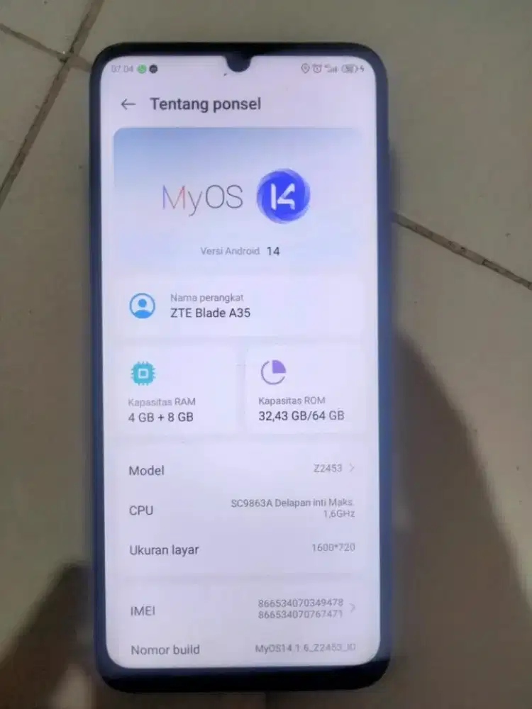 Di jual BU hp ZTE BLADE A35, ram 4+8/64, lokasi jakpus