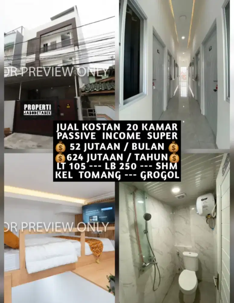 JUAL KOST KOSAN 20 KAMAR DI TOMANG GROGOL PETAMBURAN JAKARTA BARAT