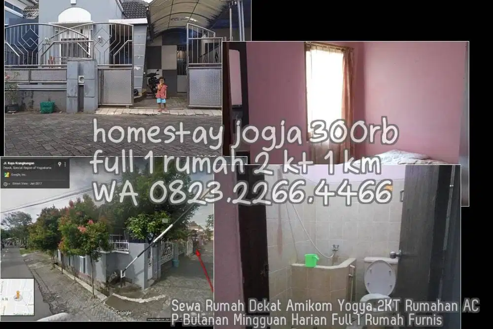 Sewa Rumah Dekat Amikom Yogya 2KT Rumahan AC P Bulanan Mingguan Harian