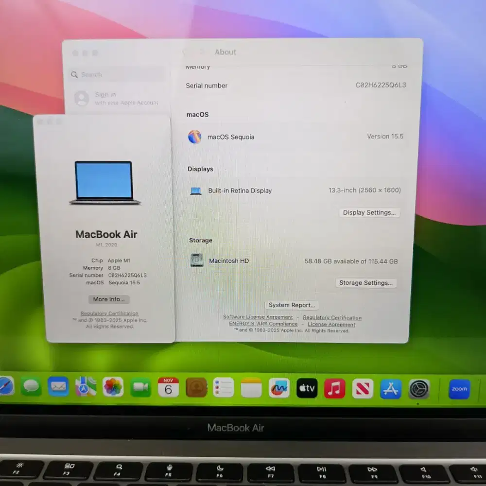 Macbook Air M1 layar 13 inch Ram 8 Ssd 128 Space Grey