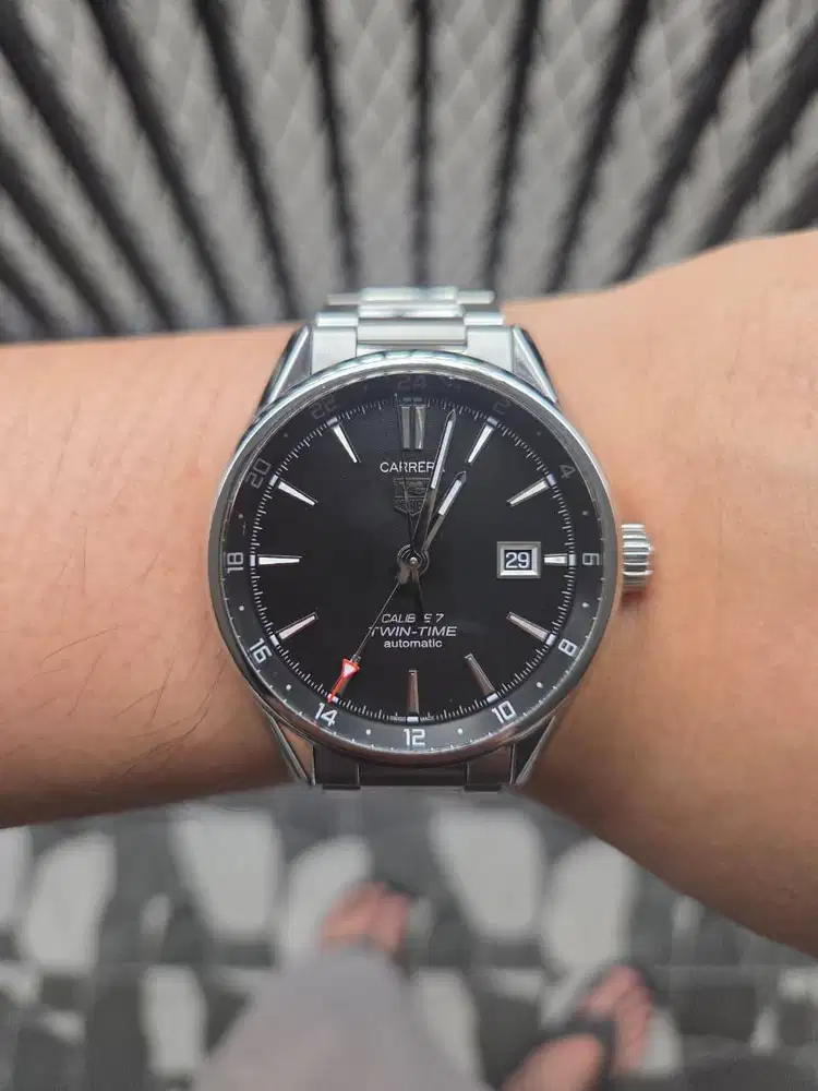 TAG HEUER CARRERA Twin Time Calibre 7 WAR2010 Black Dial Automatic