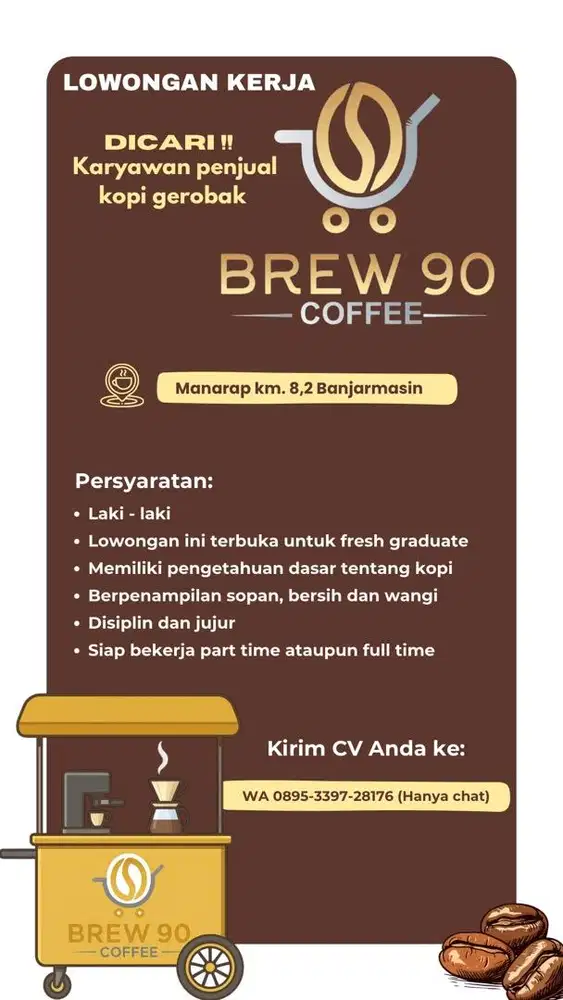 Dicari karyawan untuk penjual kopi gerobakan