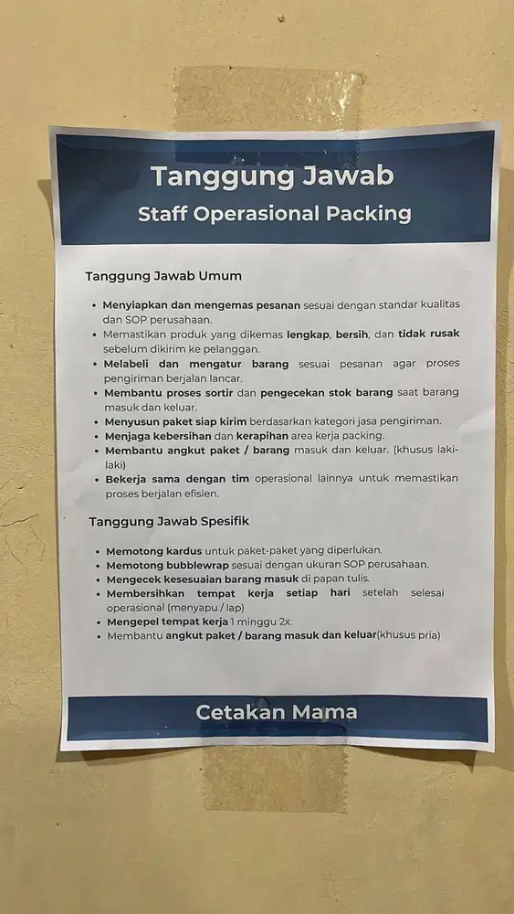 Staff Operasional Packing