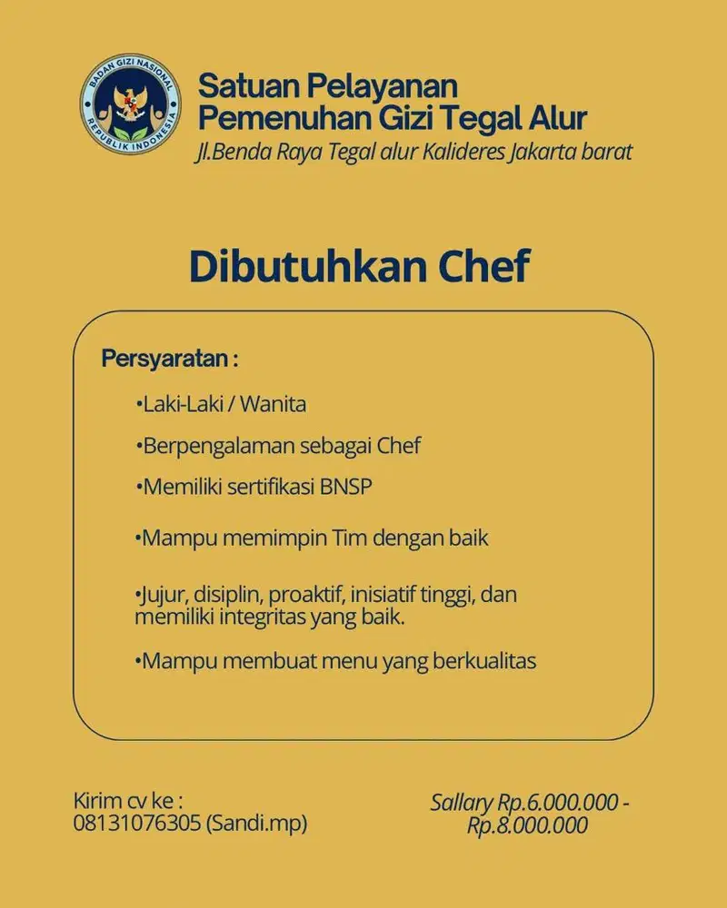 Lowongan kerja CHEF