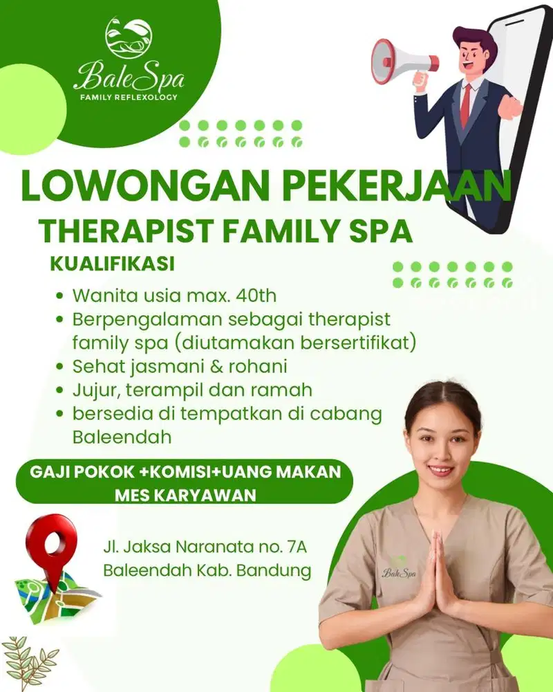 DIBUTUHKAN THERAPIST WANITA UNTUK FAMILY SPA