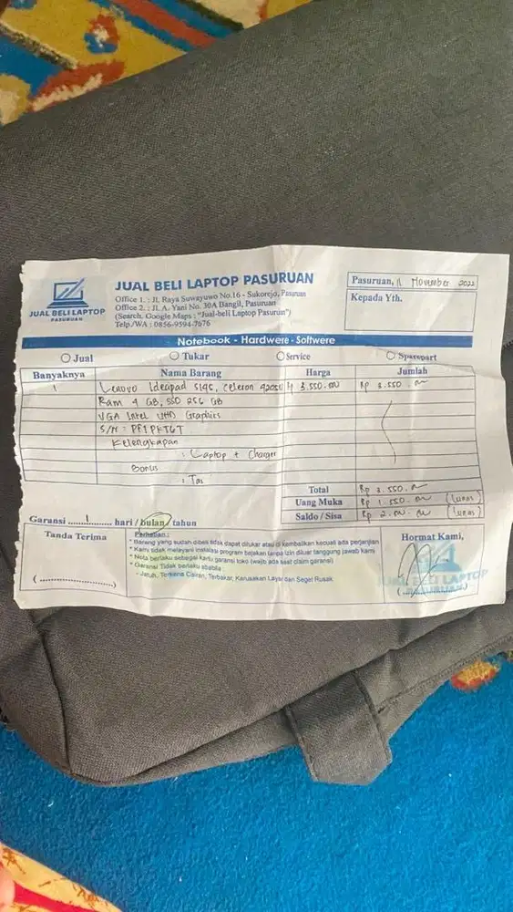 jual laptop lenovo bekas