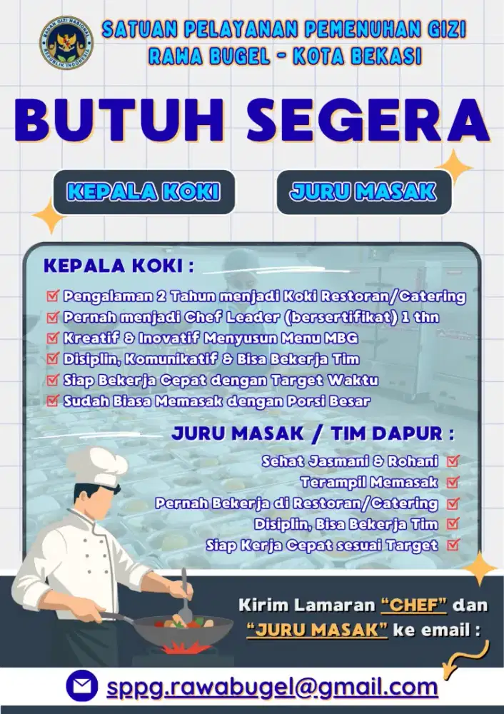 BUTUH SEGERA KEPALA KOKI SPPG