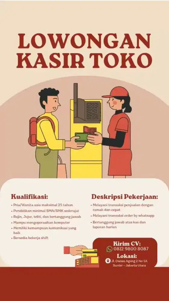 Kasir Admin pelayan toko service printer di Sunter