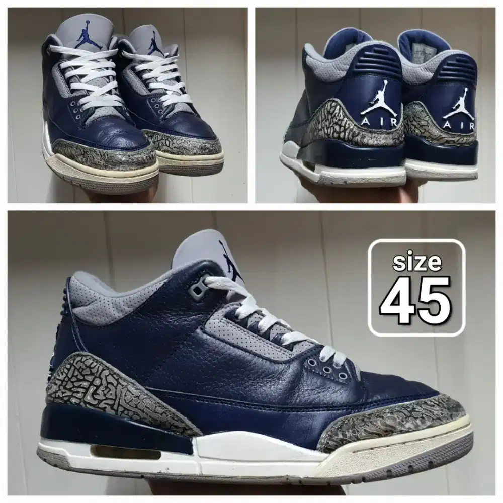 Sepatu Basket Casual Jordan Retro 3 Navy size 45 Second ori shoes