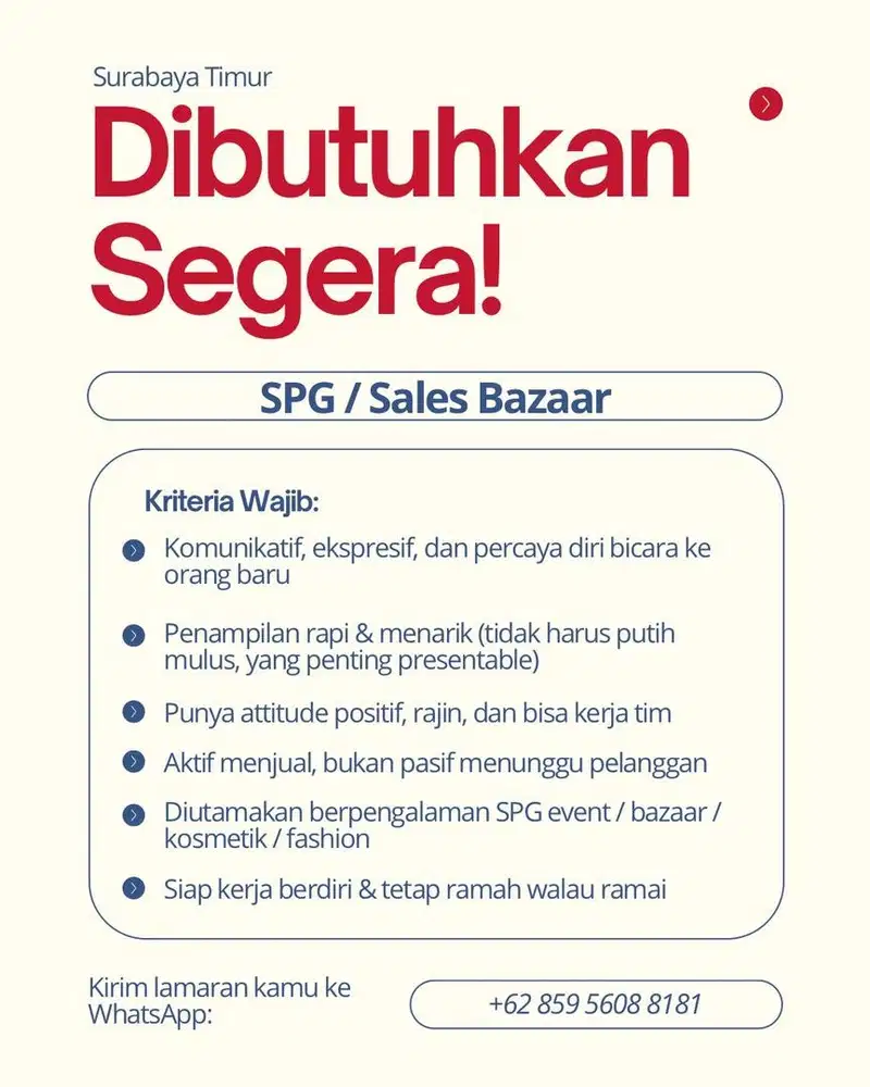 DICARI SPG WANITA SEGERA (28-30 November)