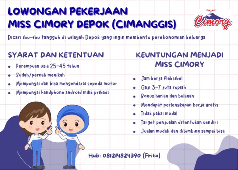 DIBUTUHKAN SEGERA!! LOWONGAN KERJA MISS CIMORY DEPOK