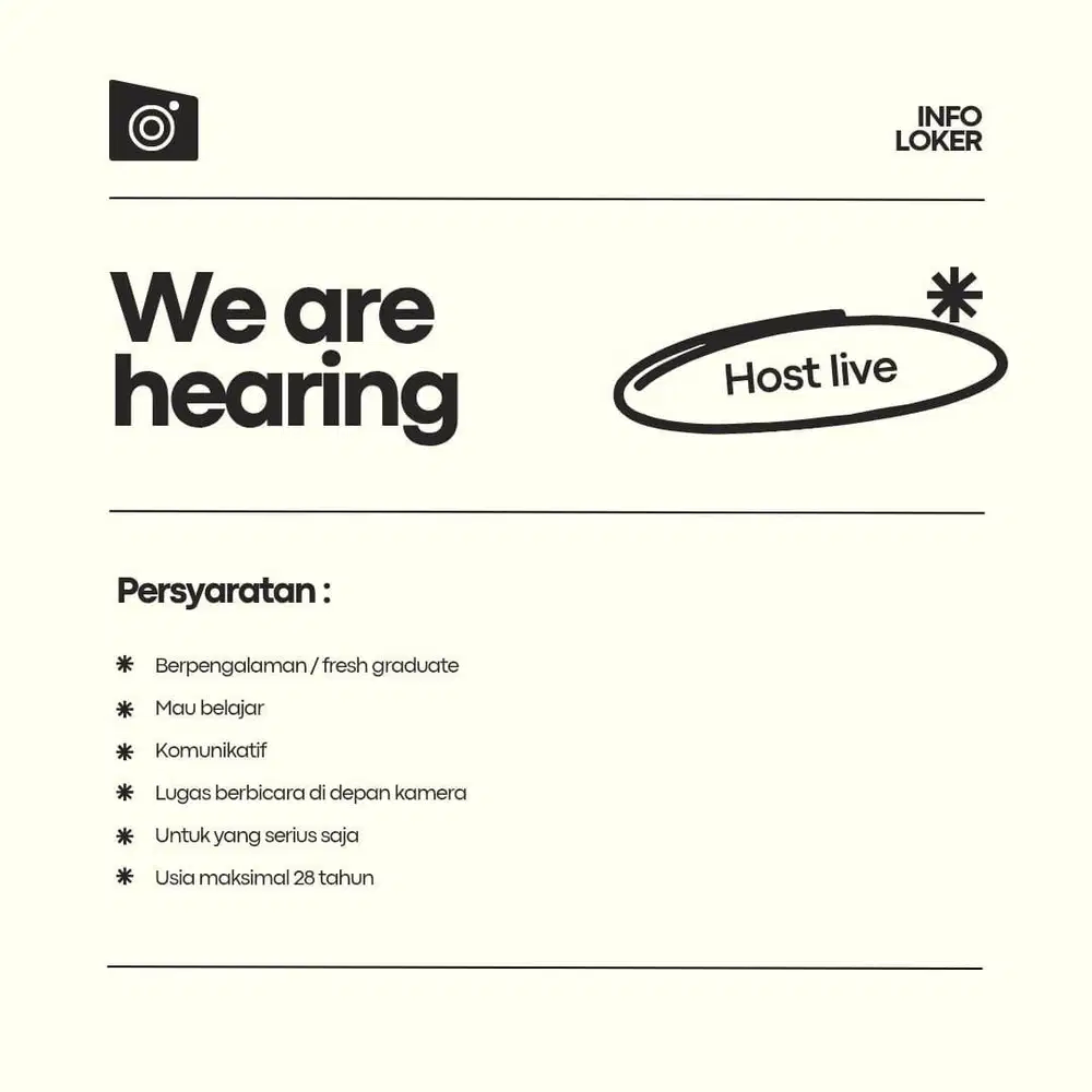 Di cari host live yang tidak malu2, berpengalaman atau fresh graduate