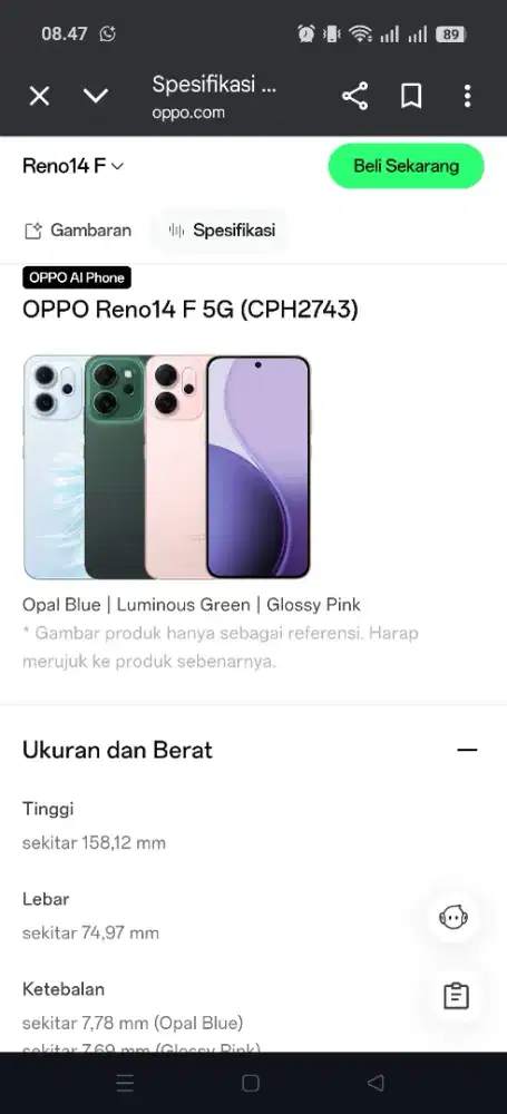 Jual Bukak dos aja Oppo Reno 14 F 5 G Ram 12/256 GB