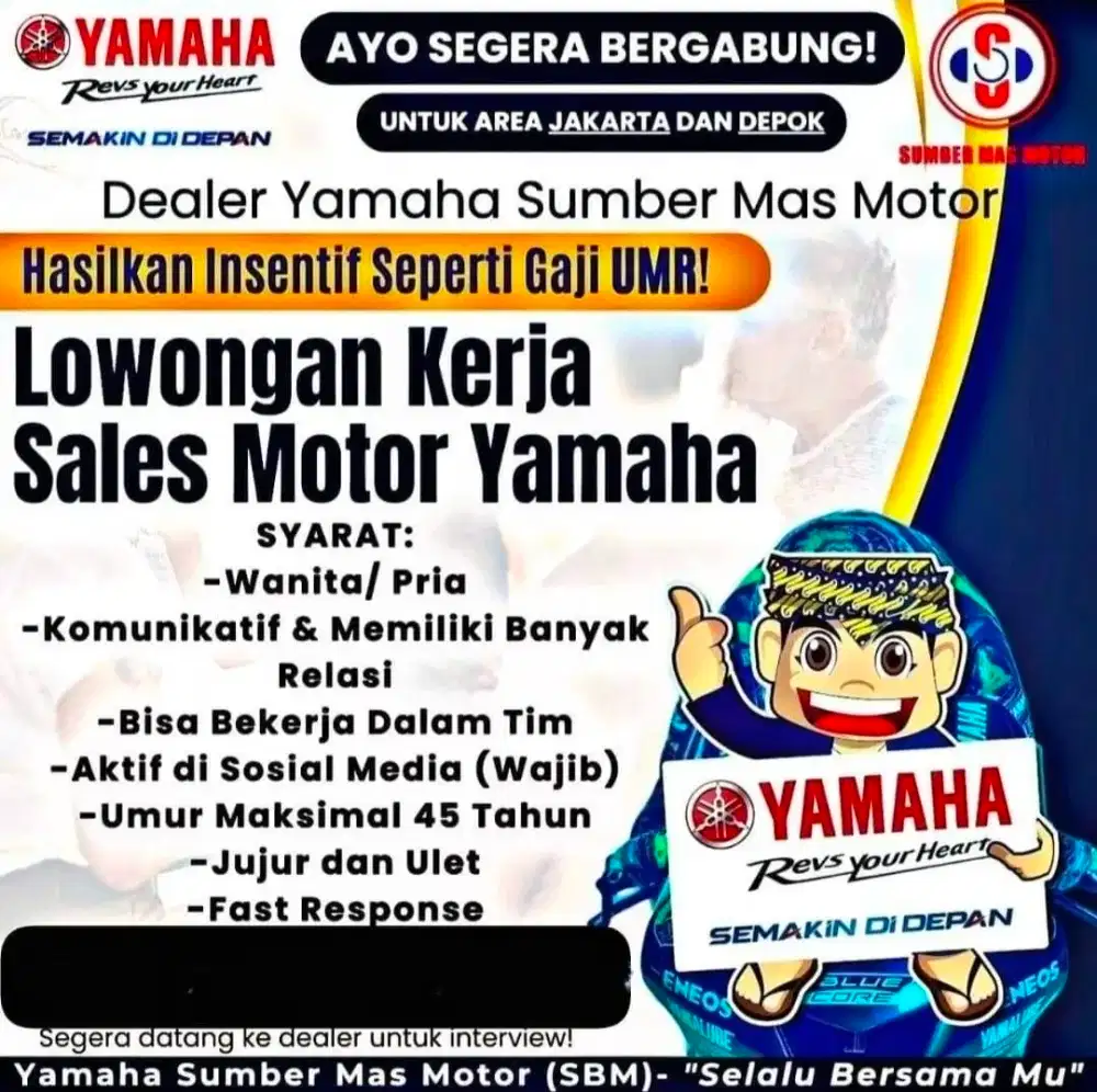 LOWONGAN KERJA SALES MOTOR DEALER YAMAHA SUMBER MAS MOTOR